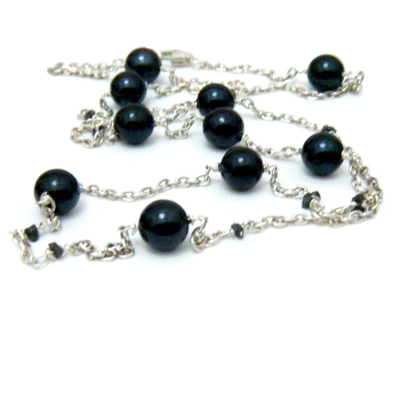 Black Akoya and Black Diamonds Station Necklace